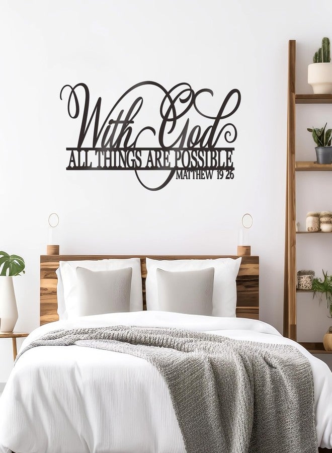 KOYILTD With God All Things Are Possible Sign Metal Wall Decor Black Religious Wall Scripture Large Christian Wall Art Bible Verses Wall Decor for Living Room Kitchen (14.9x6.7 in) - Image 4